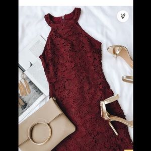 Lulu’s Love Poem Burgundy Lace Mini Dress